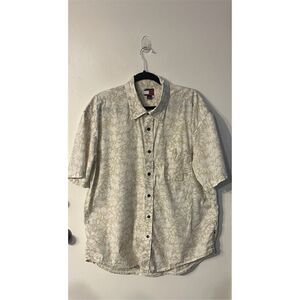 Tommy Hilfiger Men's XL Beige Floral‎  Short Sleeve Button-Up Shirt